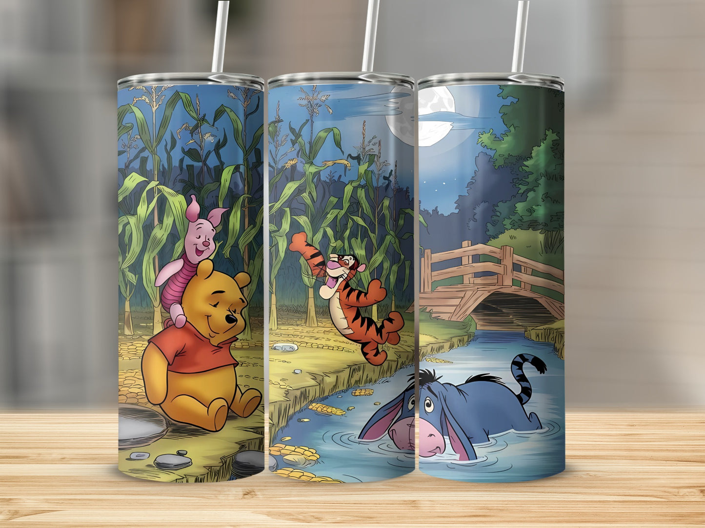 Winnie the Pooh and Friends on Moonlight Night Tumblers
