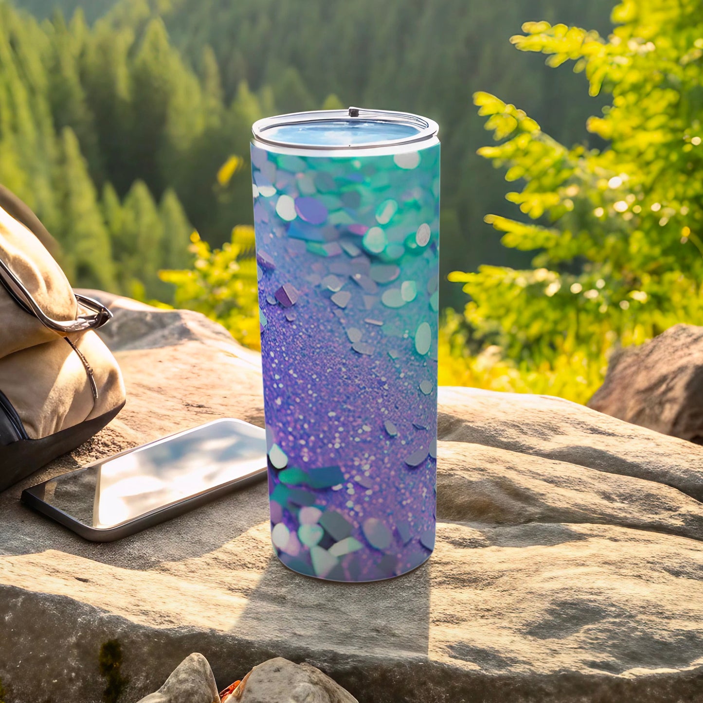 Vibrant Outdoor Scenic Glitter Tumbler Flask for Hiking
