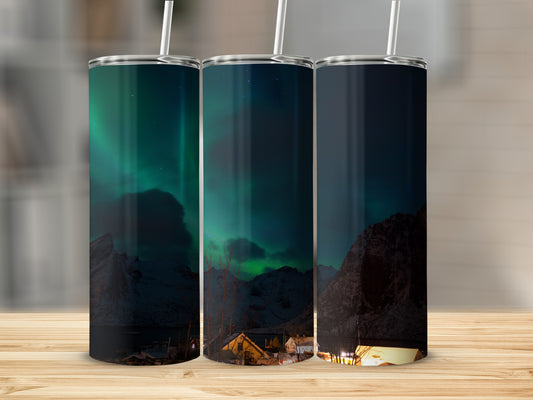 Northern Lights Mountain Scene Insulated Tumbler