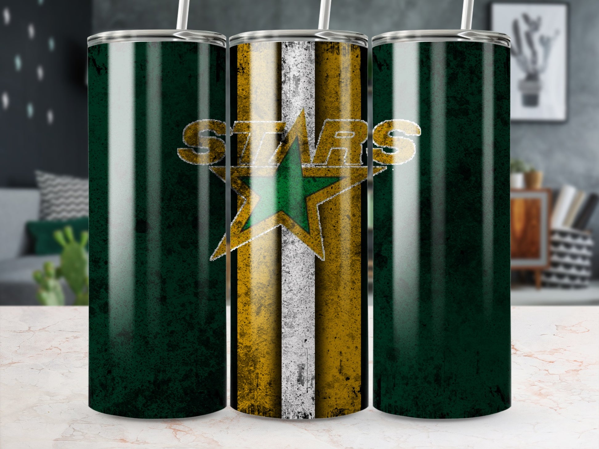 Stars Green and Yellow Pattern Tumbler Cup