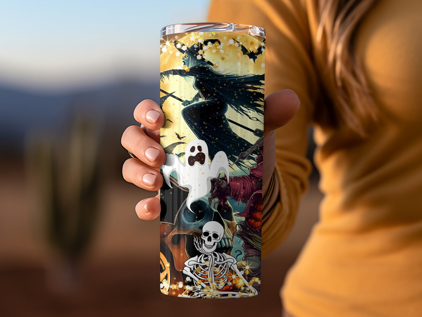 Spooky Halloween Witch Ghost Skeleton Design Tumbler