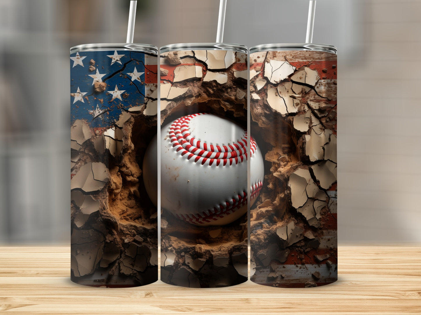 Cracked Baseball and USA Flag Sports Tumbler