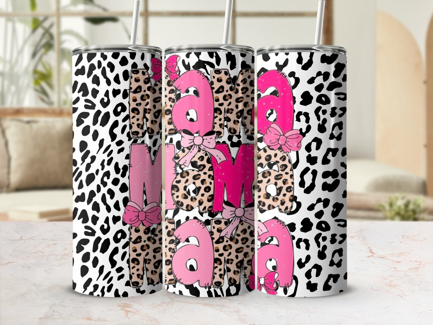 Leopard Print and Pink Bow Mama Tumbler