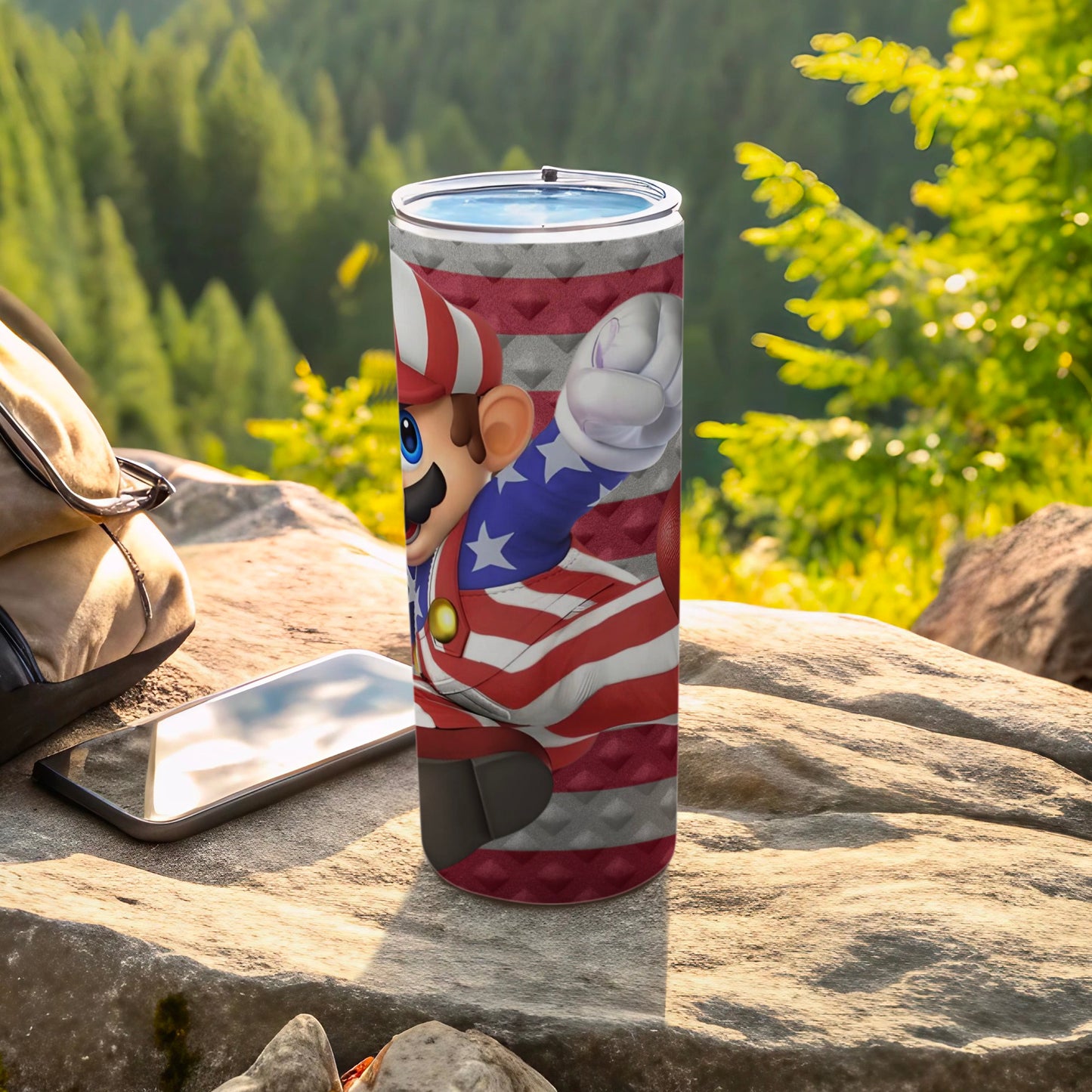 Patriotic Cartoon Character Tumbler for Outdoor Adventures