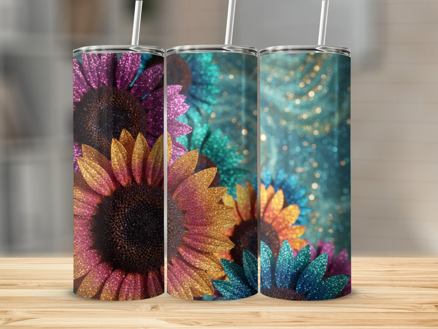 Glittery Colorful Sunflower Design Tumbler Product