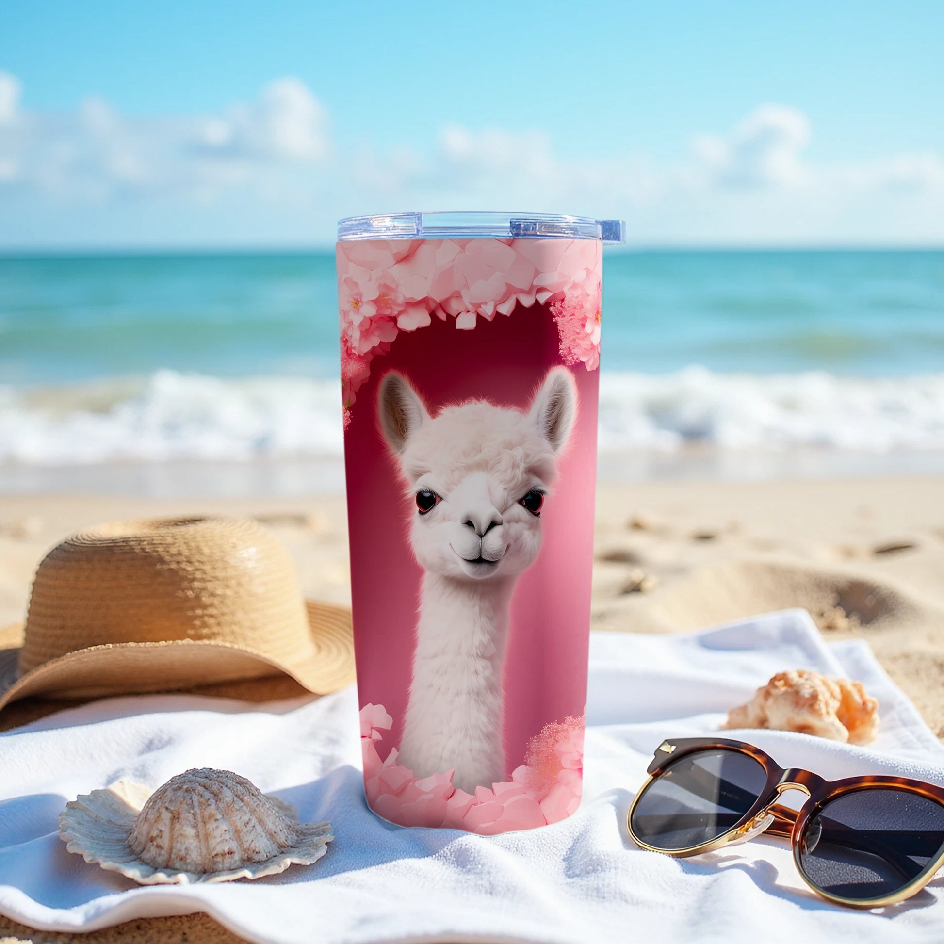 Cute Alpaca Cherry Blossom Pink Beach Tumbler product type