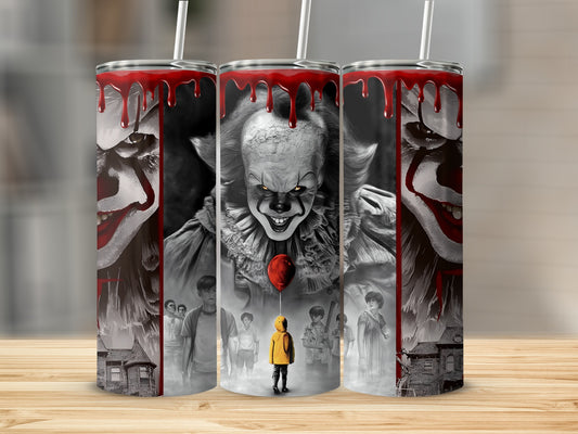 Pennywise the clown and children from IT movie on a tumbler design.