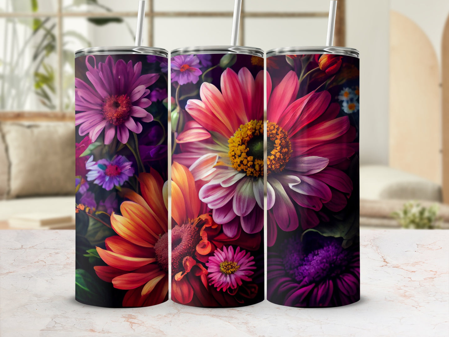 Bright and Colorful Floral Print Insulated Tumblers