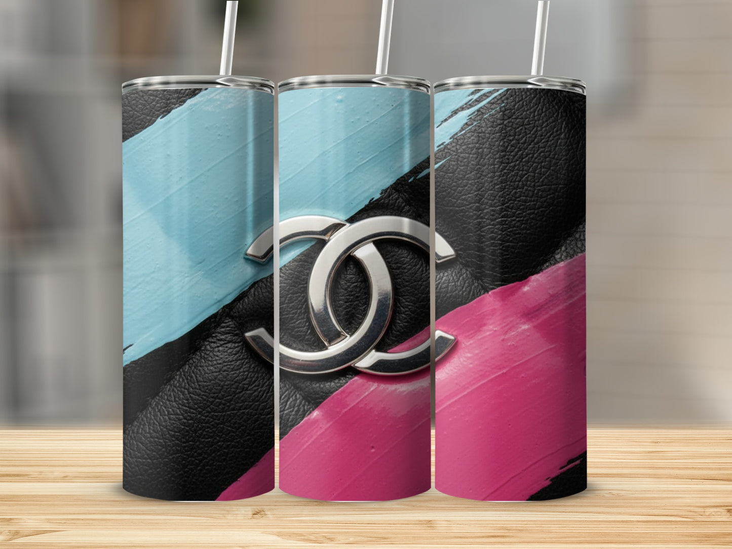 Silver Interlocked Letters with a Splash of Color Tumbler