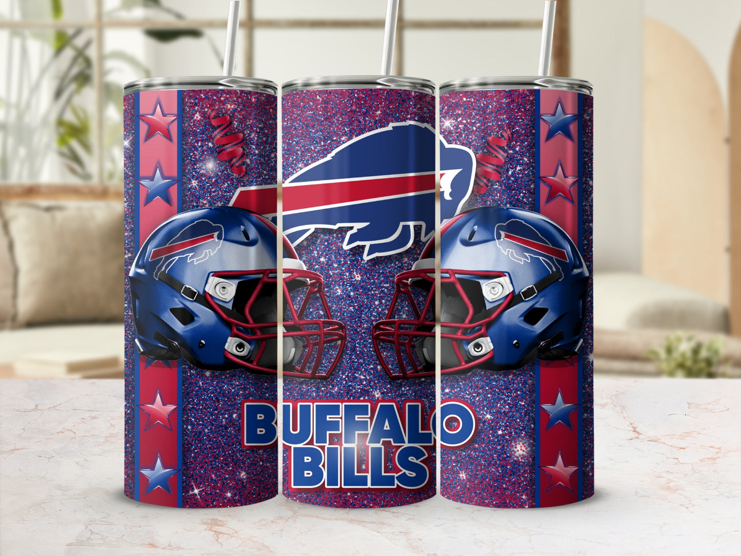 Buffalo Bills Helmets with Glitter Background Tumblers