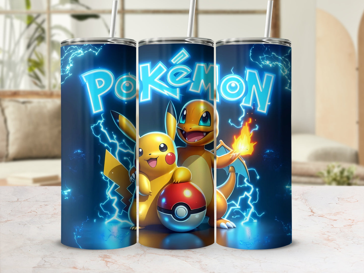 Pokémon Pikachu and Charmander Blue Tumbler product