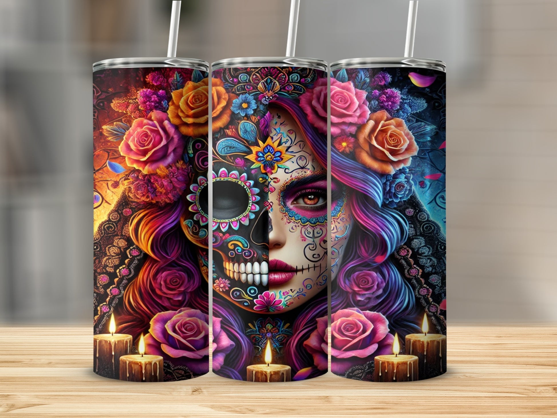Dia de los Muertos Skull Art Stainless Steel Tumbler