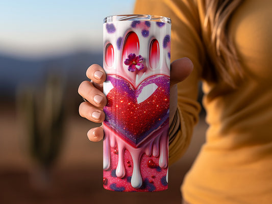 Valentine's Day! Sparkly Heart Flowers Dripping Decoration Design Tumblers