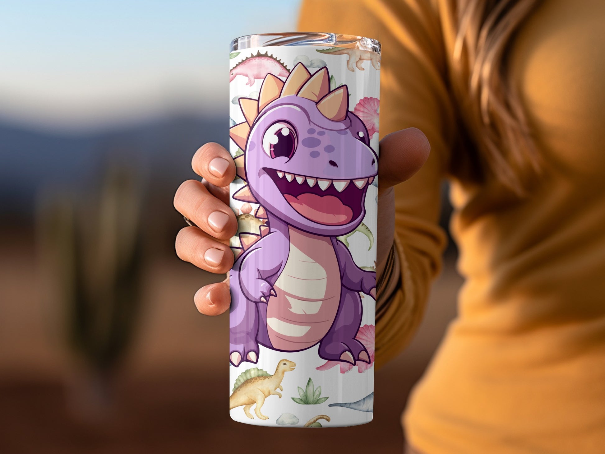 Purple Dinosaur Themed Tumbler Perfect for Kids and Adults