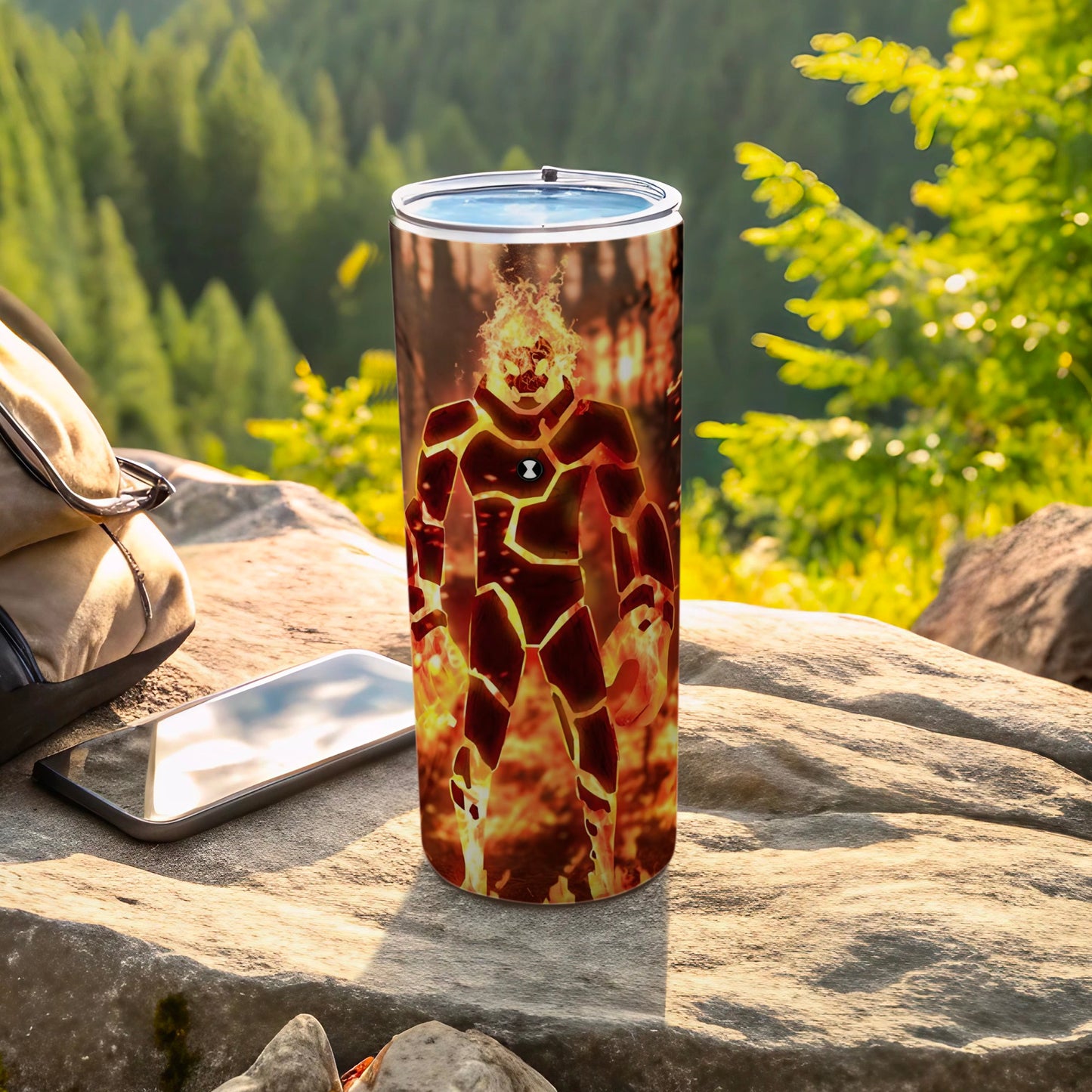 Flame-Fueled Robotic Warrior Insulated Drink Tumbler