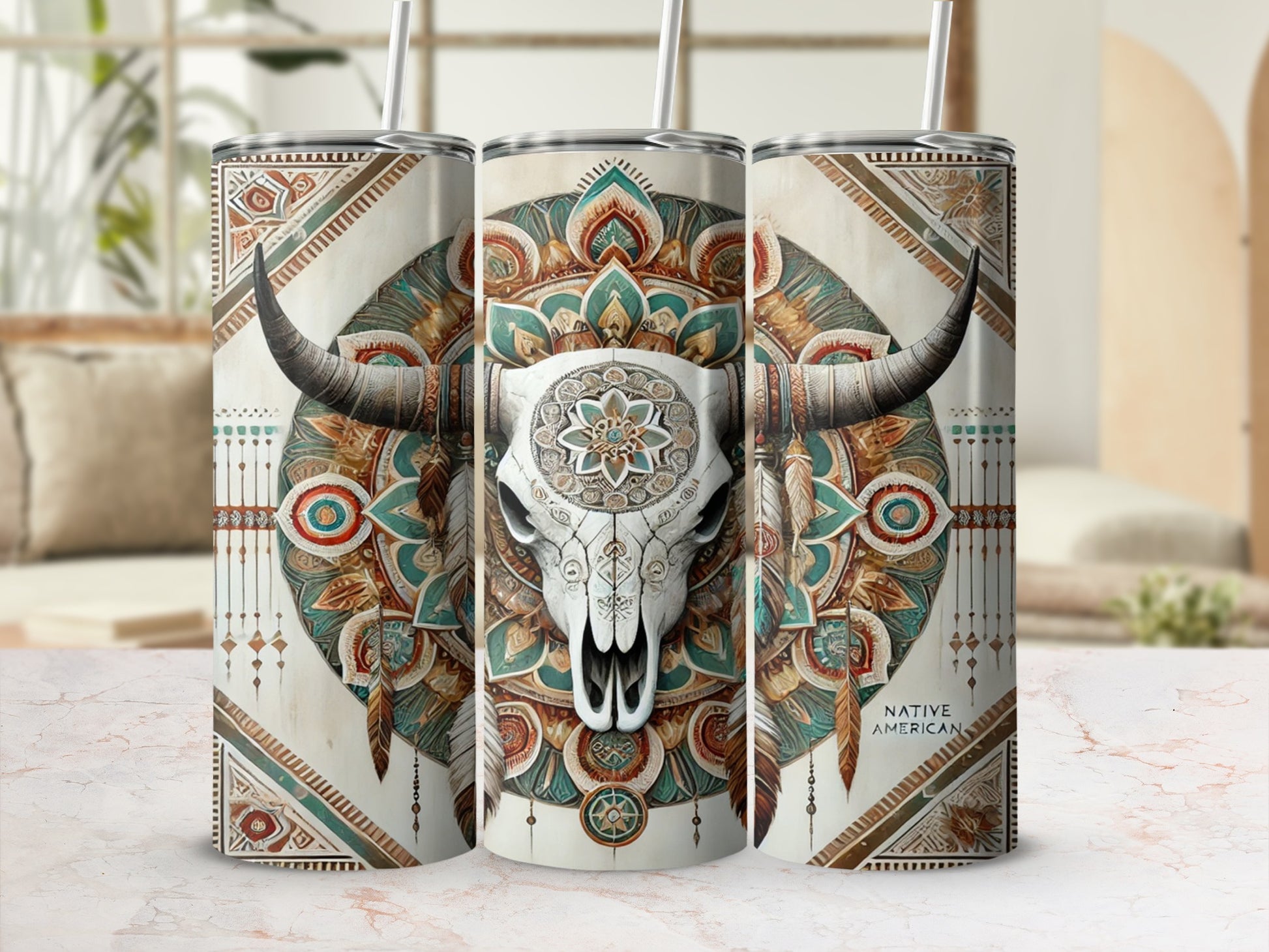 Native American Skull Art Stainless Steel Tumbler