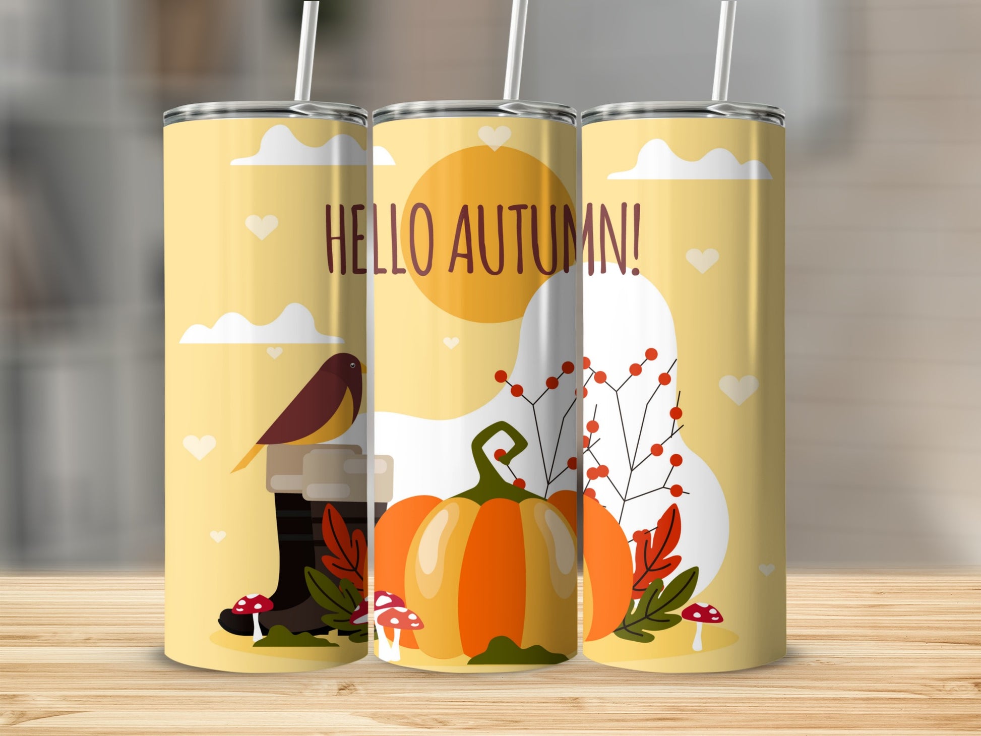 Hello Autumn Pumpkin and Bird Tumbler product