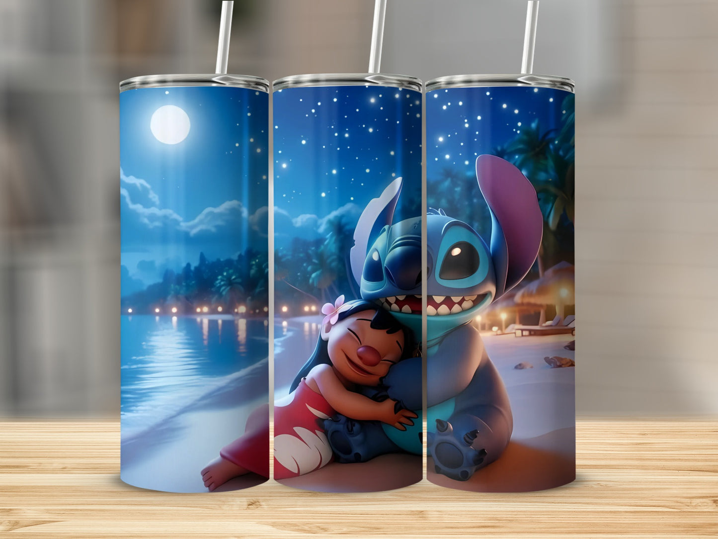 Lilo and Stitch Beach Scene Night Sky Tumbler