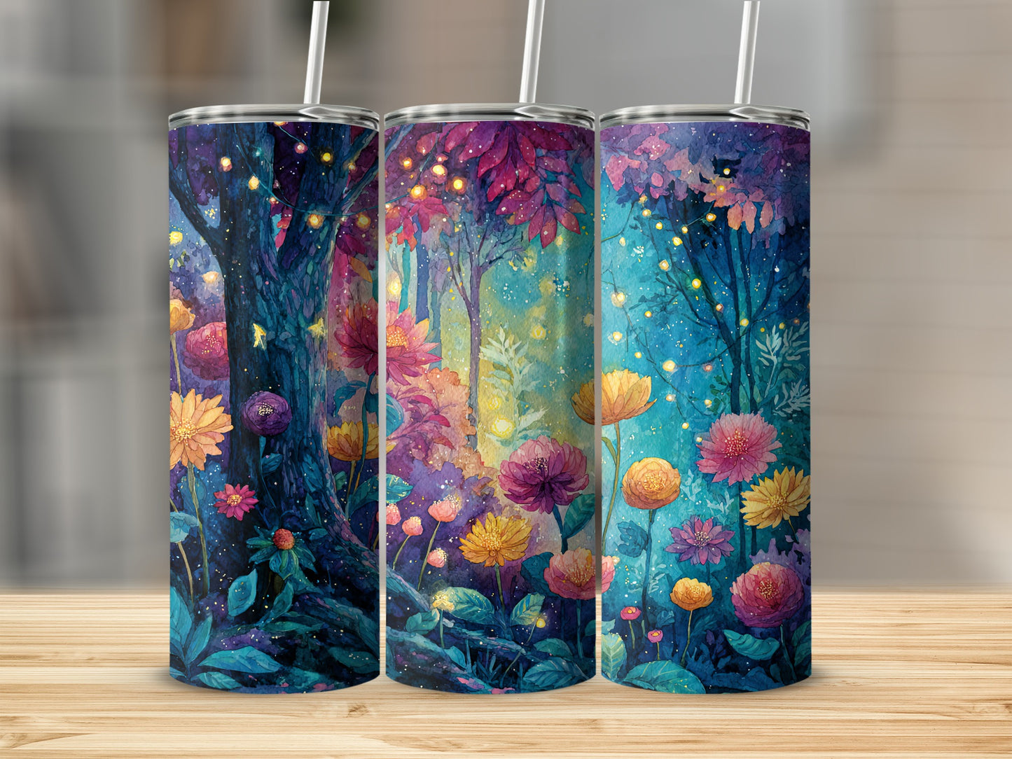 Enchanting Floral Forest Design Tumbler Flask