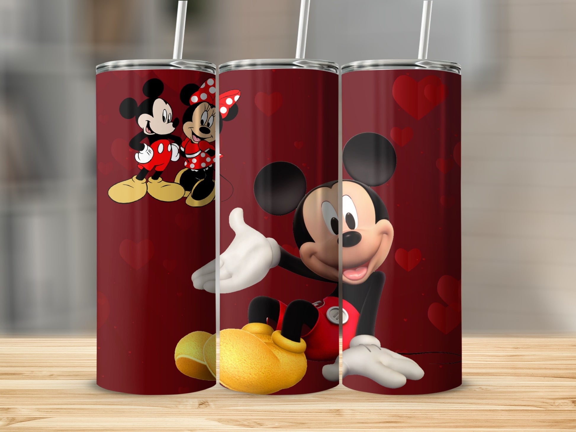 Mickey and Minnie Mouse Red Hearts Tumbler Design