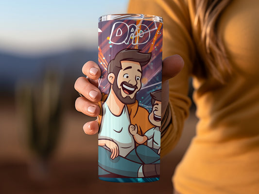 Funny Cartoon Dad Tumbler with Colorful Abstract Design
