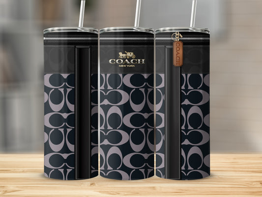 Black and Gray Branded Tumbler with Straw Accessory