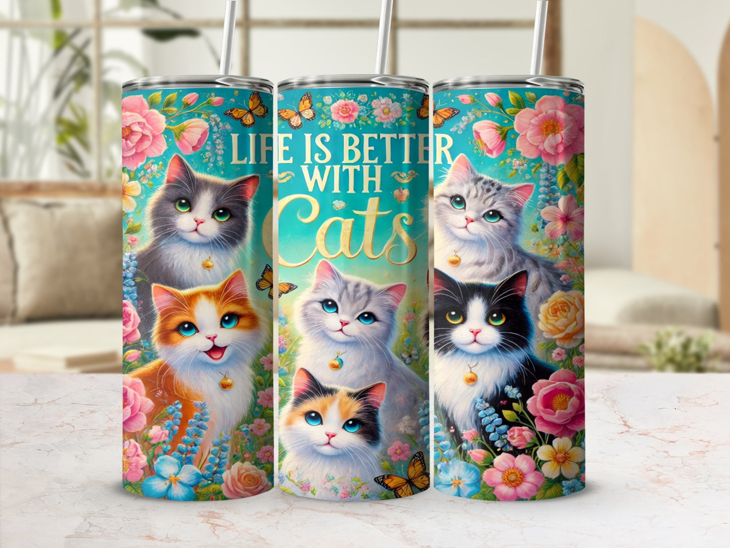 Life Is Better With Cats Colorful Tumbler Product