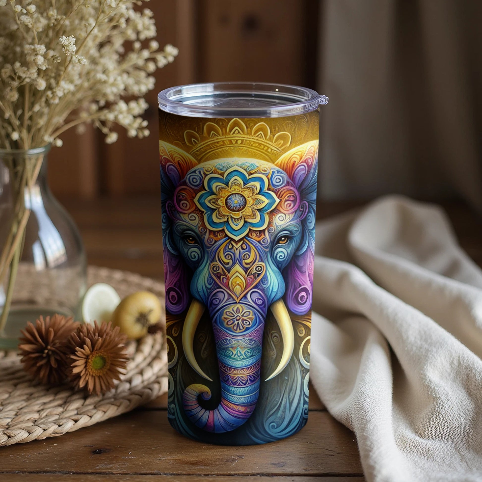 Colorful Artistic Elephant Design Tumbler Product