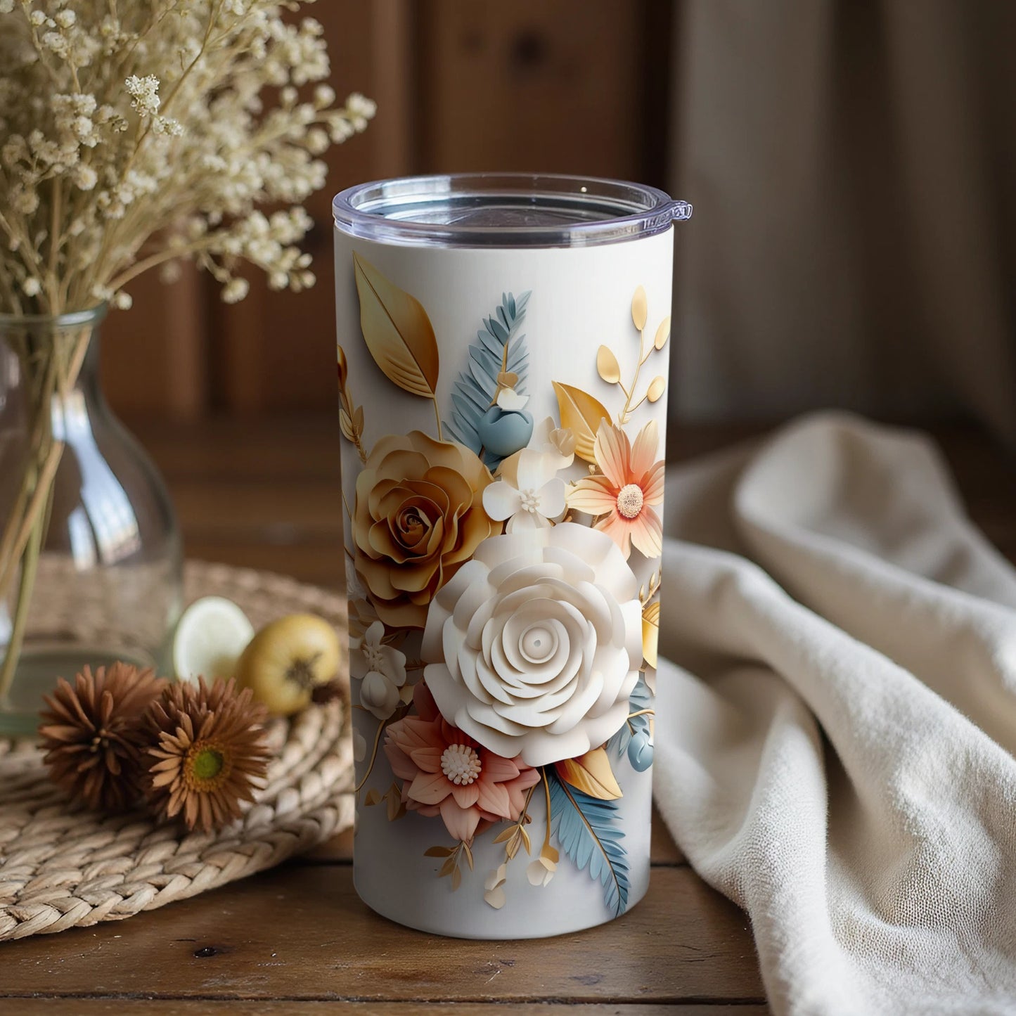 Elegant Floral Design Tumbler for Beverages
