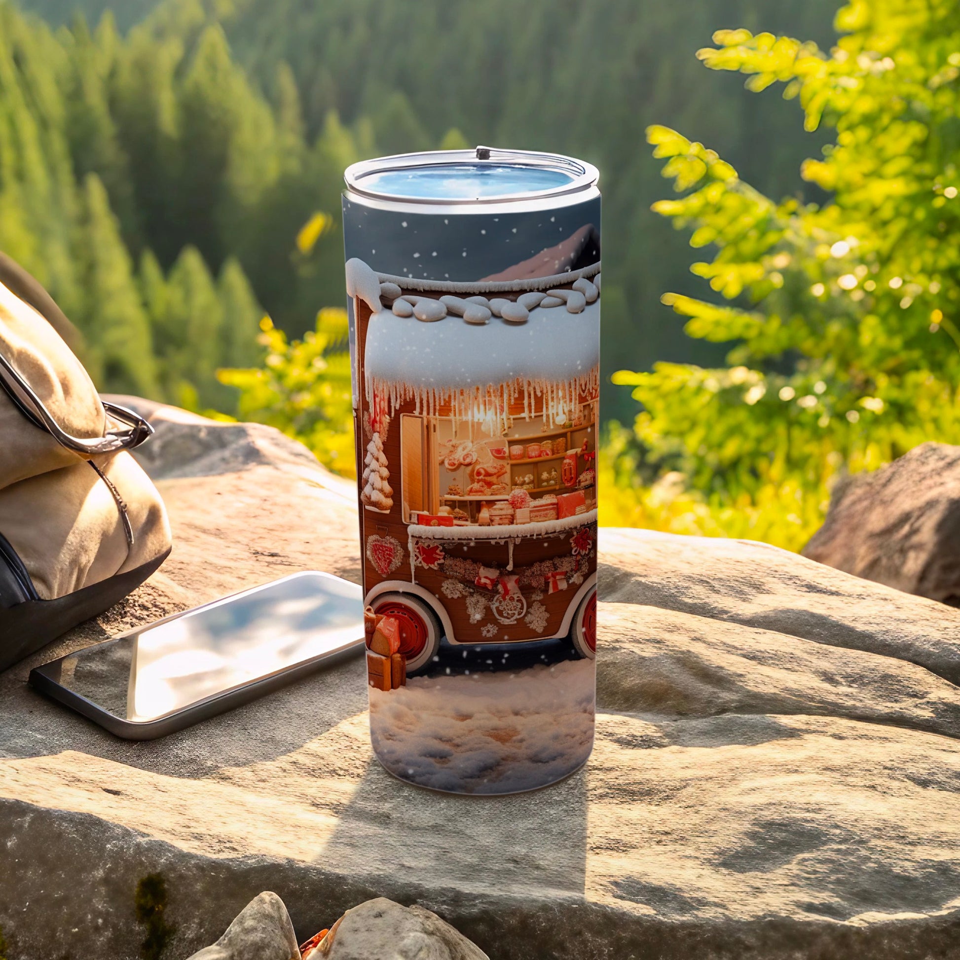 Snowy Mountain Christmas themed insulated tumbler