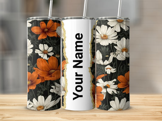 Customizable Floral Design Tumbler With Personalization Option