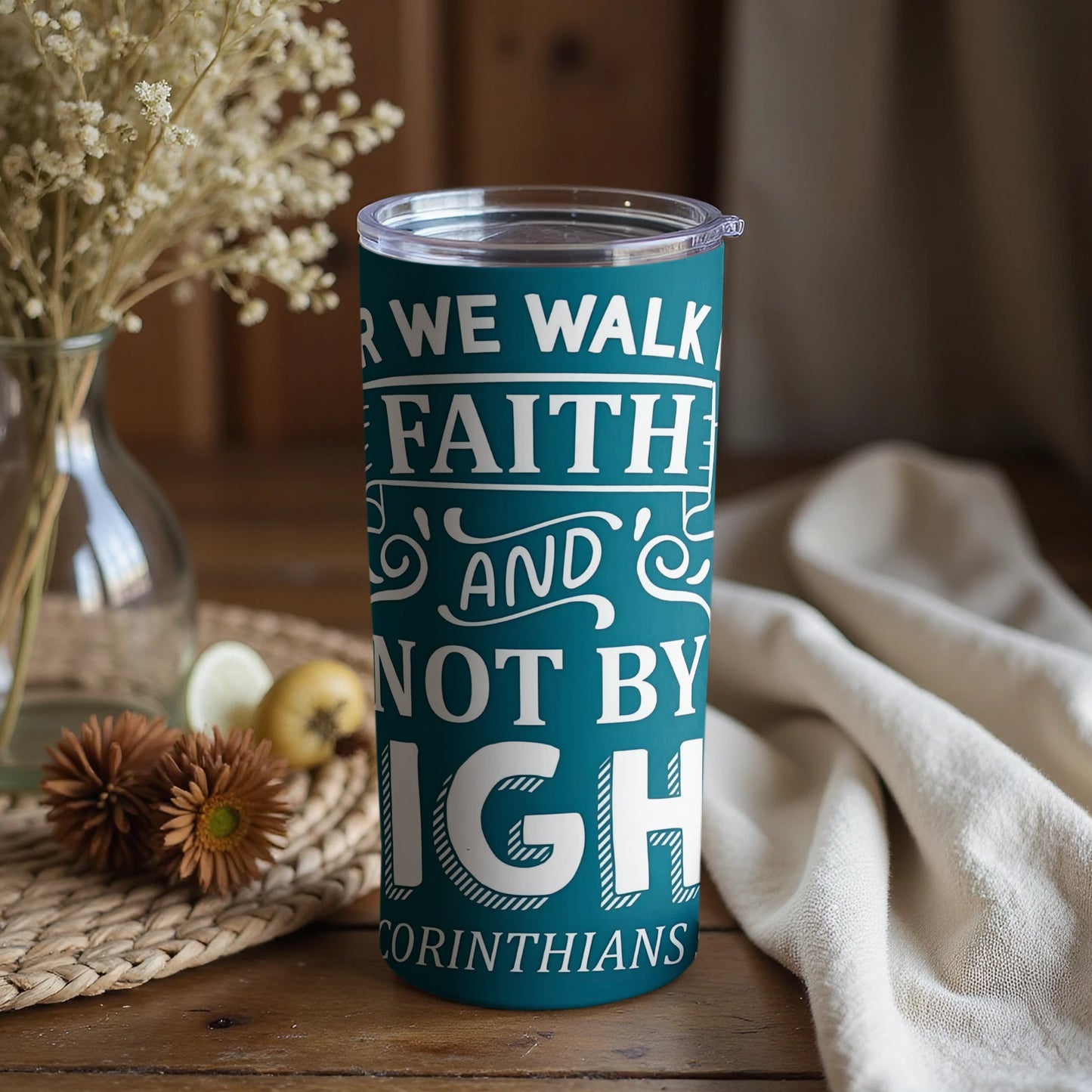 Inspirational Faith Design Teal Tumbler Corinthians
