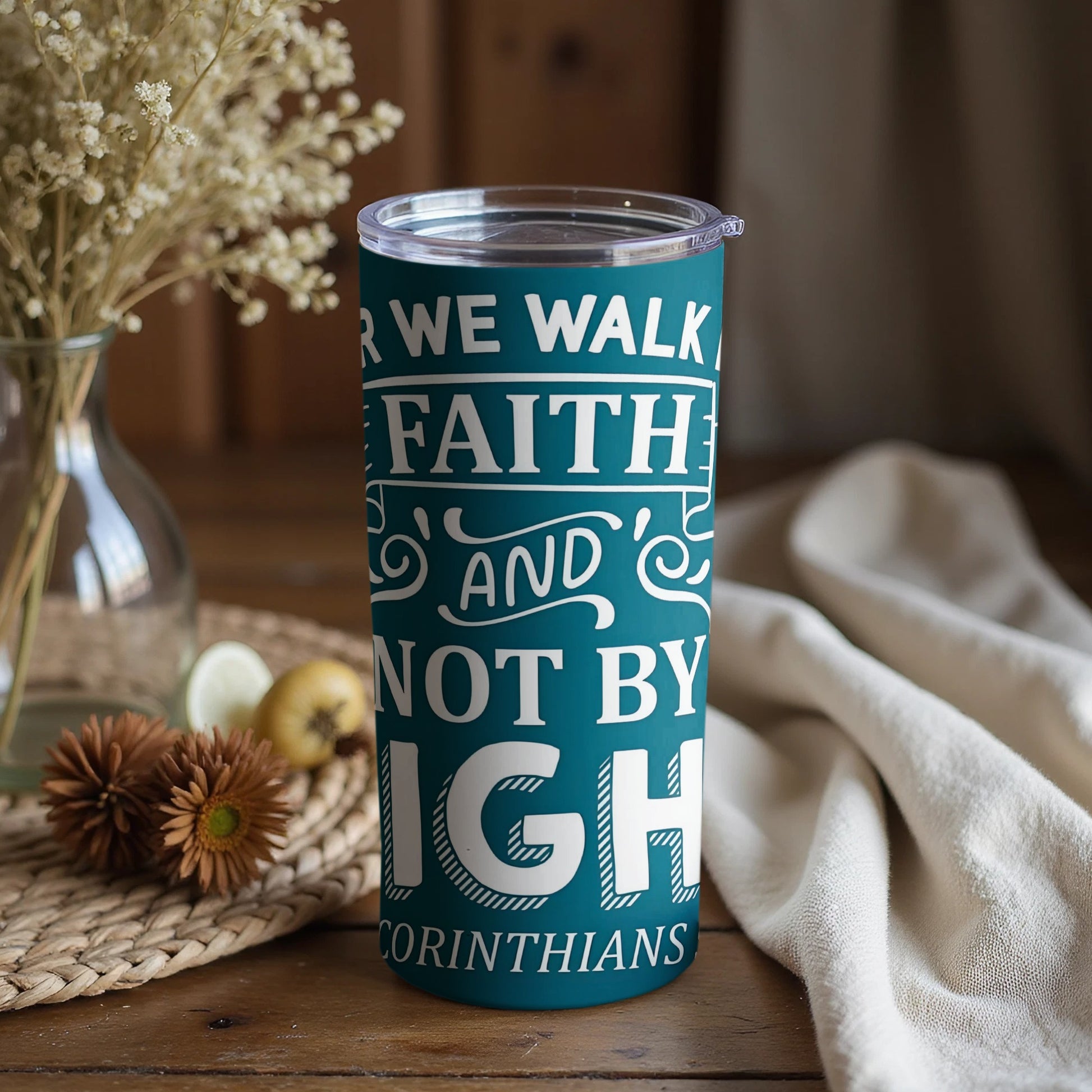 Inspirational Faith Design Teal Tumbler Corinthians