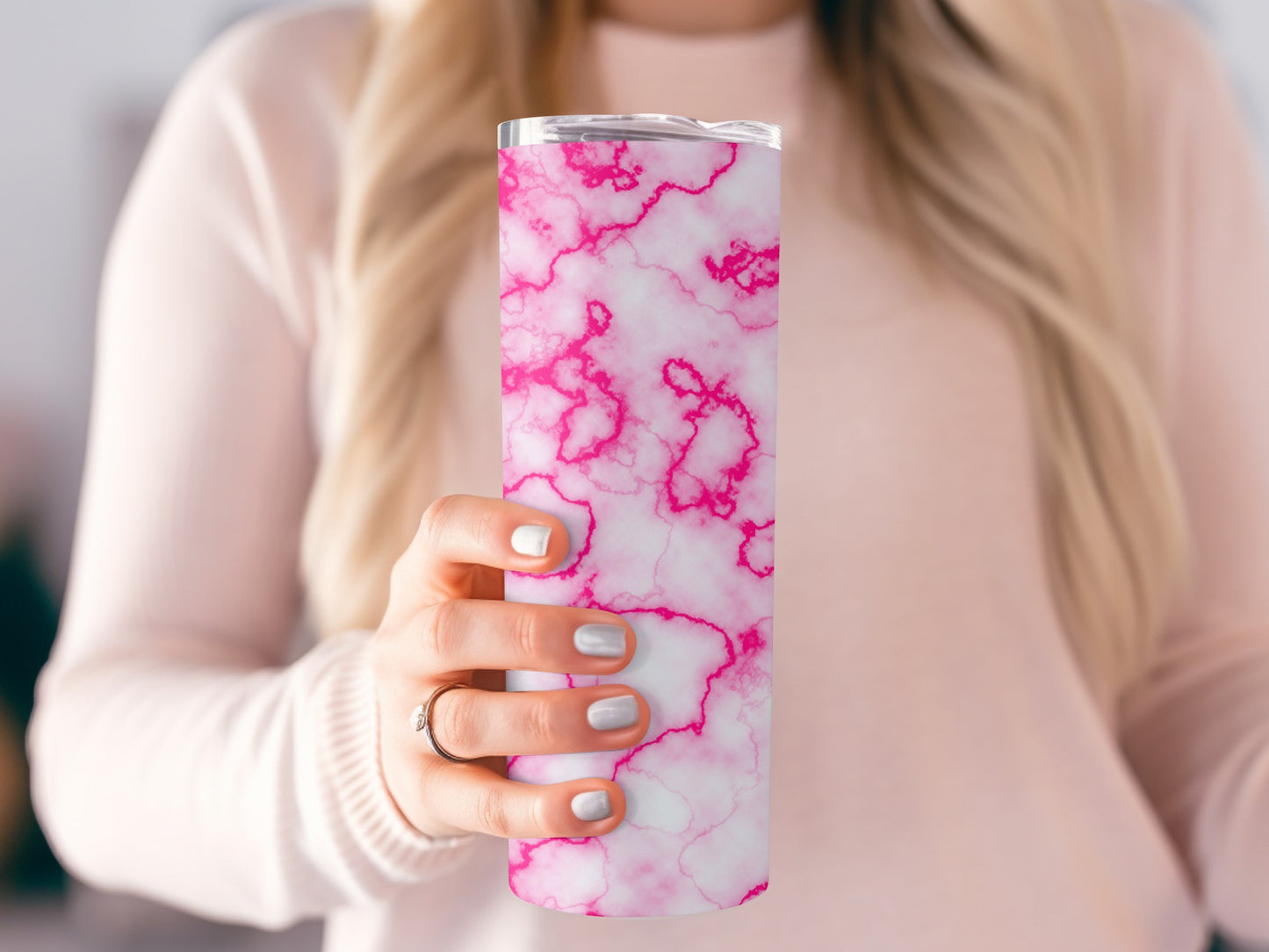 Pink Marbled Veins on Light Background Design Tumblers