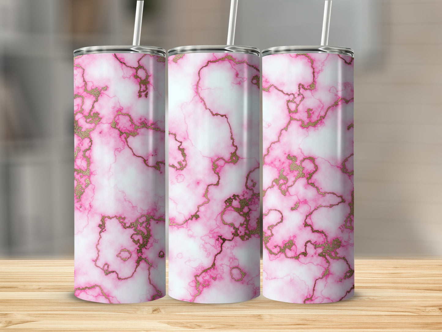 Pink Marble Gold Veins Design Elegant Style Tumblers