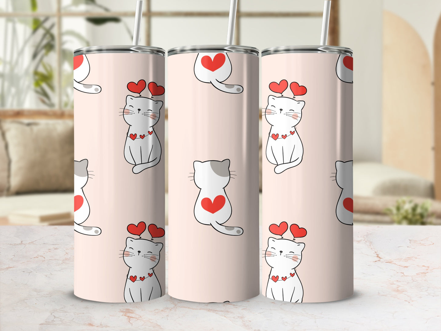 Cute Cat with Hearts Print Tumbler for Beverage Lovers