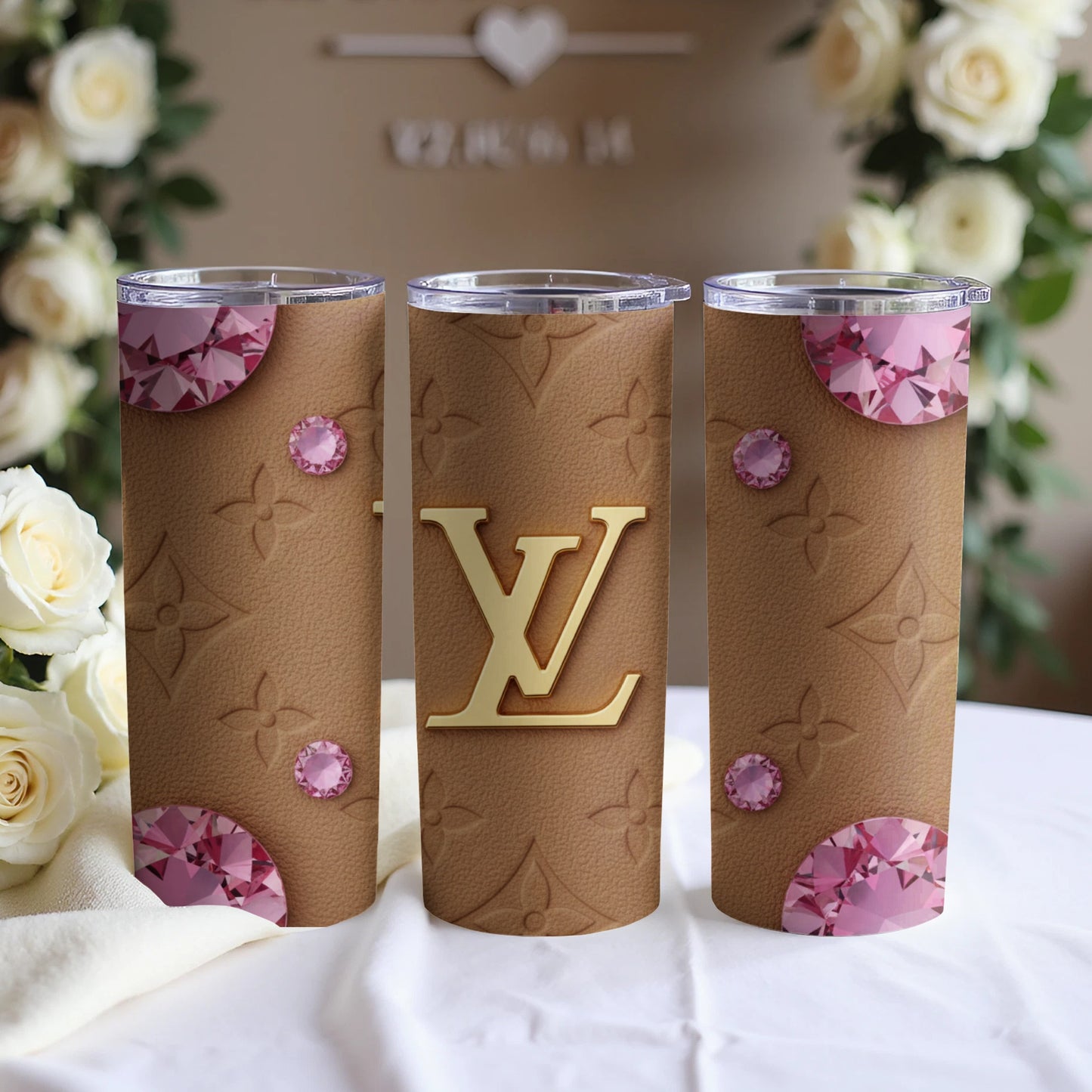 Elegant Monogram Design with Pink Gems Tumbler