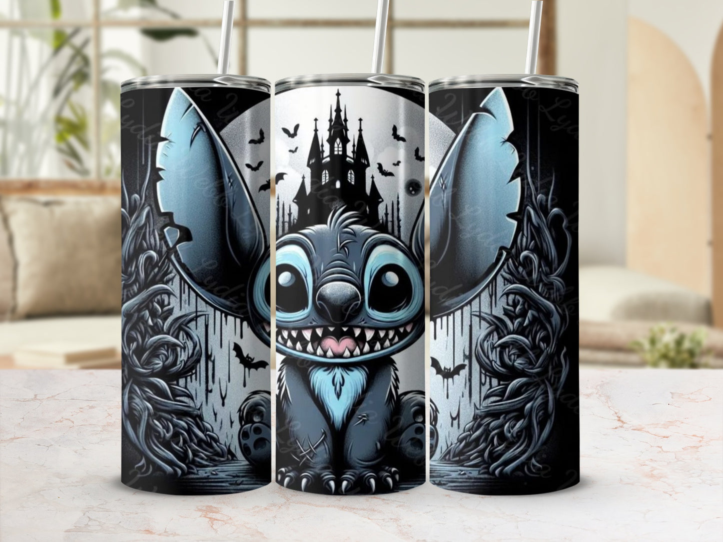 Halloween Cartoon Castle and Bats Tumbler Cup
