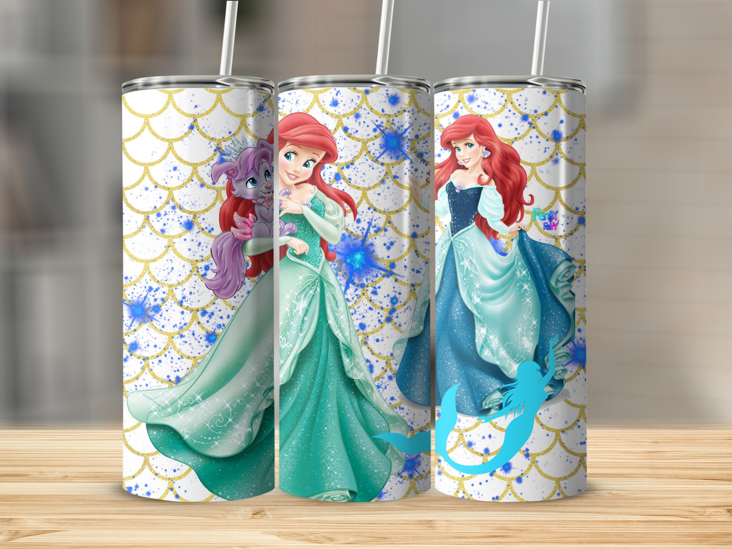 Mermaid Princess Design Glitter Tumbler Drinking Cup