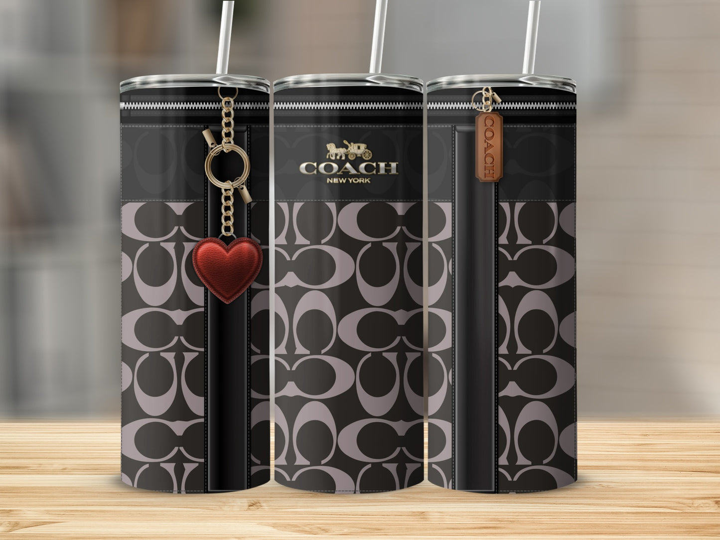Coach New York Black Patterned Travel Mug