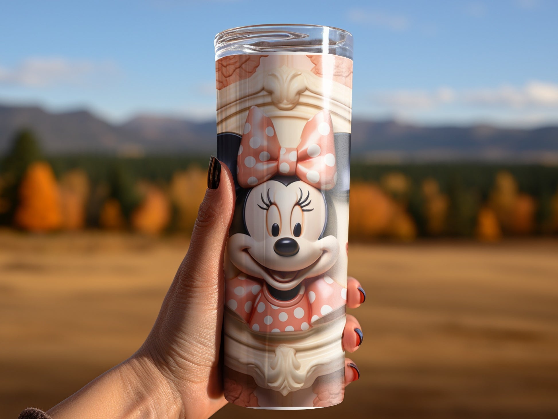 Minnie Mouse themed tumbler with cute bow design