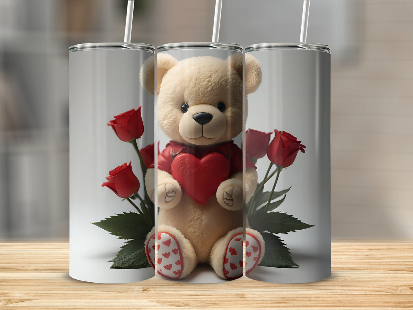 Cute Teddy Bear with Roses Tumbler for Valentine's Day