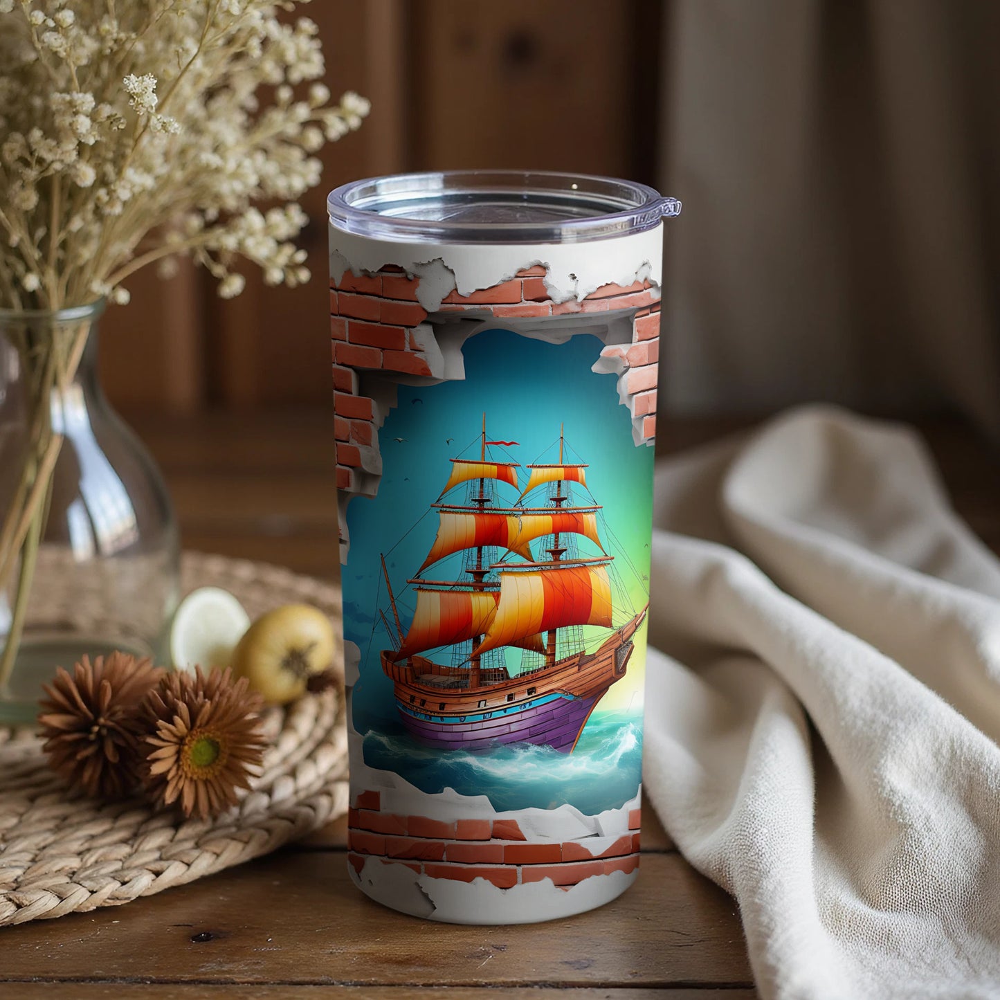 Vibrant Pirate Ship Print Travel Tumbler for All Ages