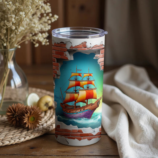 Vibrant Pirate Ship Print Travel Tumbler for All Ages