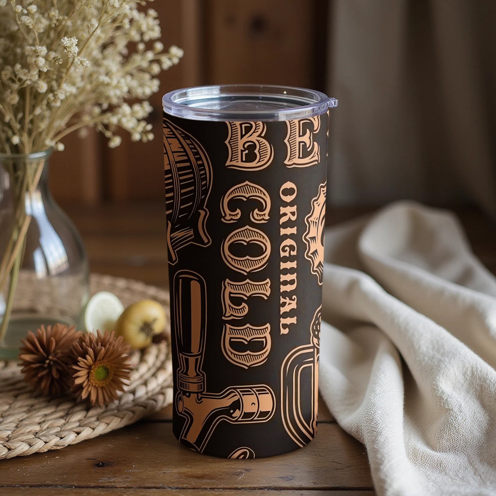 Vintage Style Insulated Beverage Tumbler with Lid