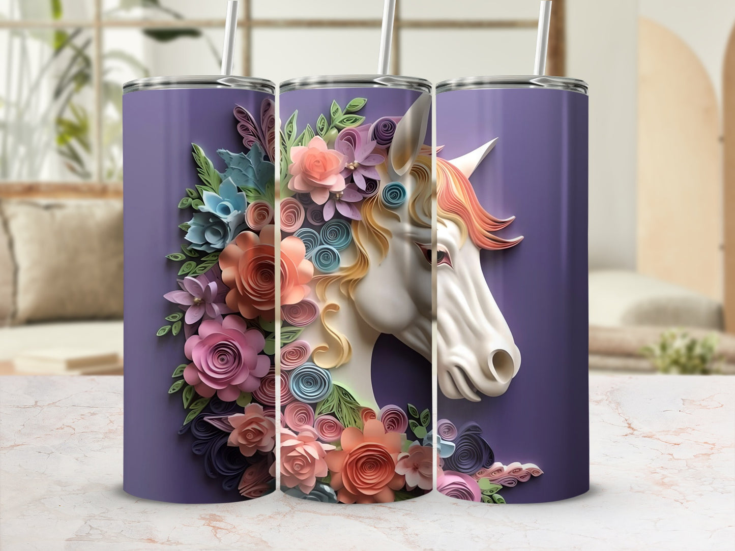 Vibrant Floral Unicorn Tumbler for Colorful Drinkware