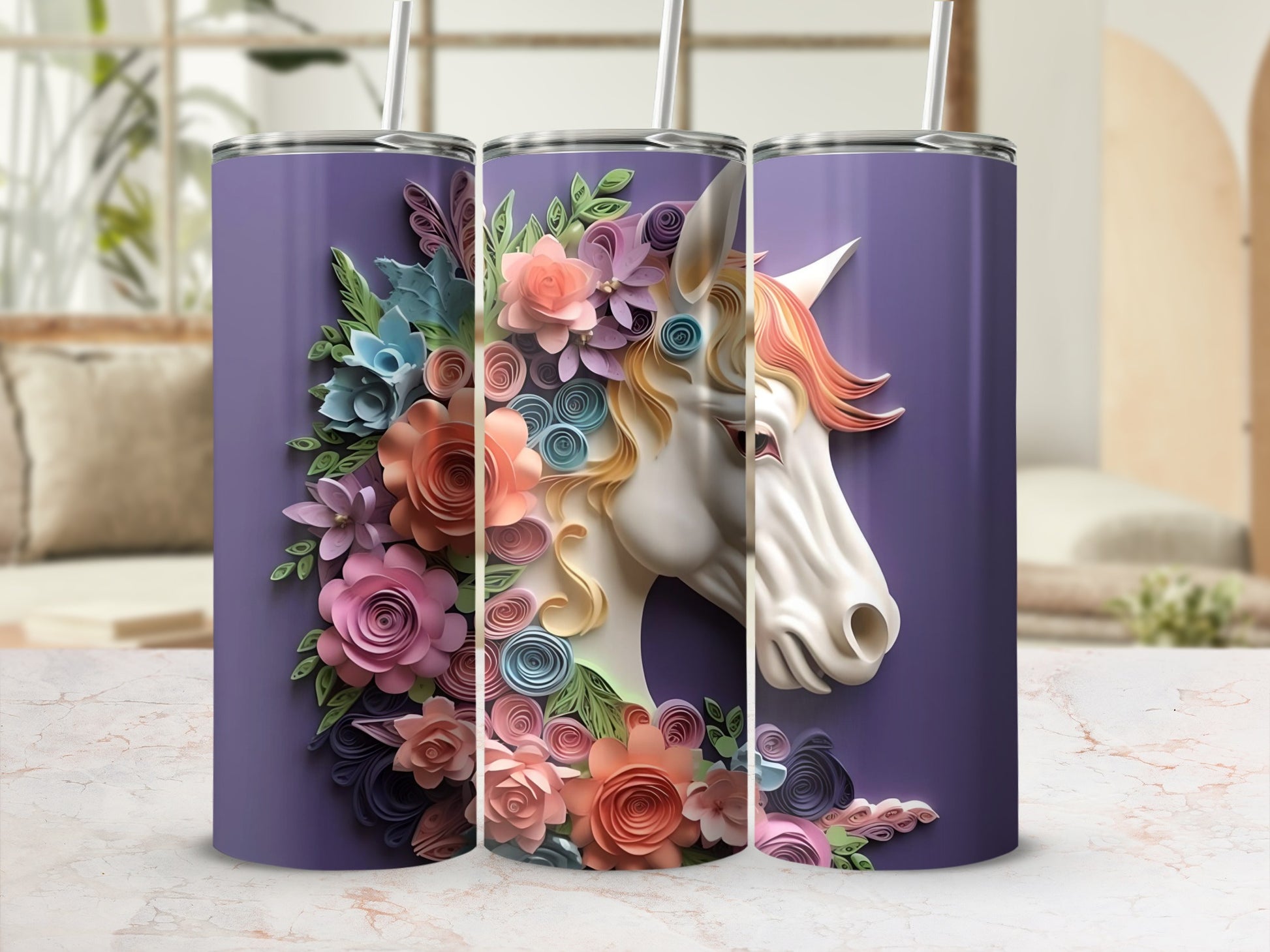 Vibrant Floral Unicorn Tumbler for Colorful Drinkware