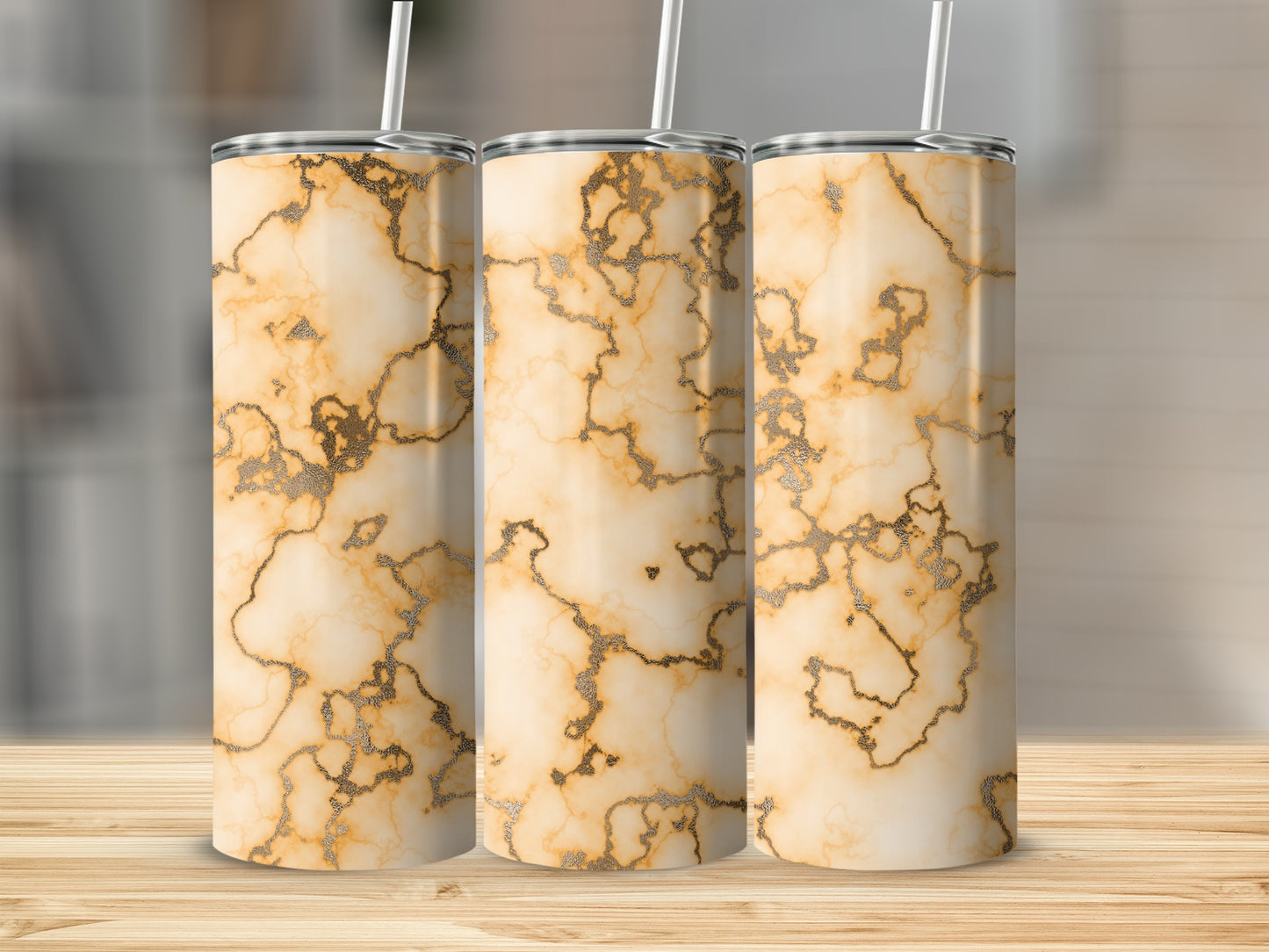 Golden Veins Marble Swirls Design Pattern Decorative Tumblers