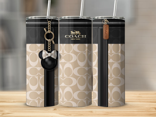 Elegant Coach Themed Tumbler with Cute Minnie Keychain