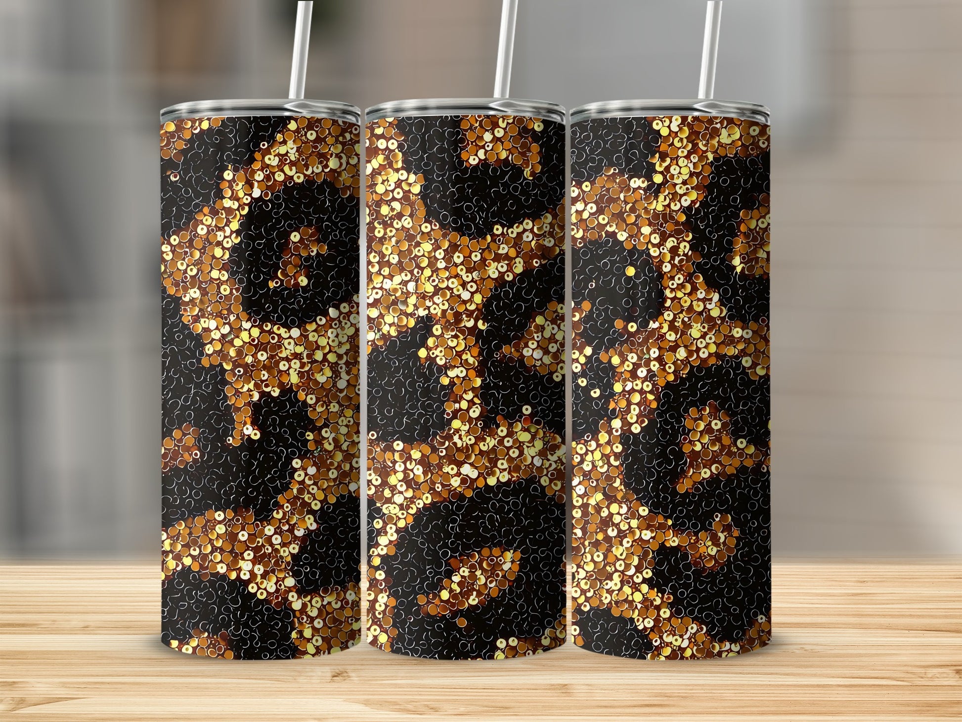 Shiny Golden Sequins Leopard Print Tumbler
